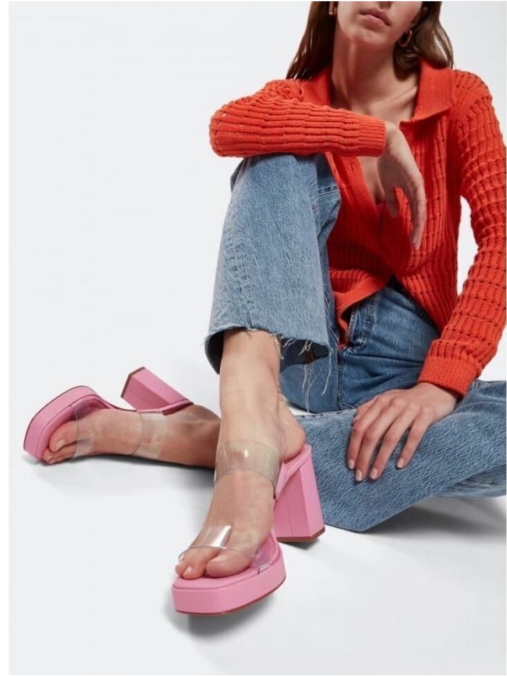 SCHUTZ Bubblegum Pink Clear-Strap Block Heel Slides - Picture 1 of 11
